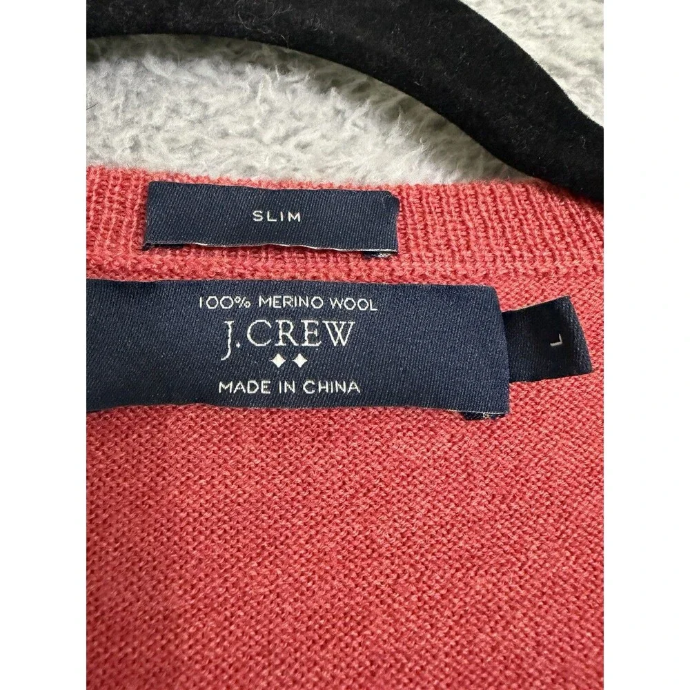 J. Crew Men's Coral Minimalist 100% Merino Wool V-Neck Pullover Sweater Large